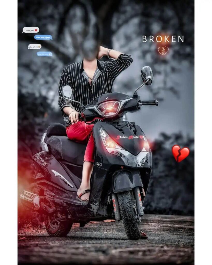 face cut boy broken heart with bike cb background images