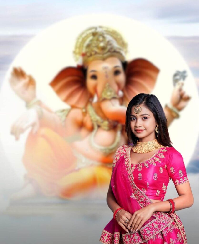 Cute Girl With Ganpati Ganesh CB Photo Editing Background