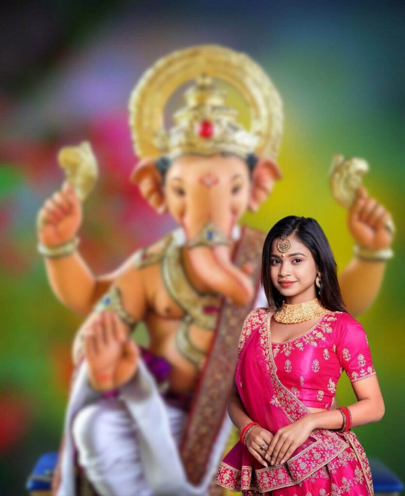 Cute Girl With Ganpati Ganesh Photo Editing Background