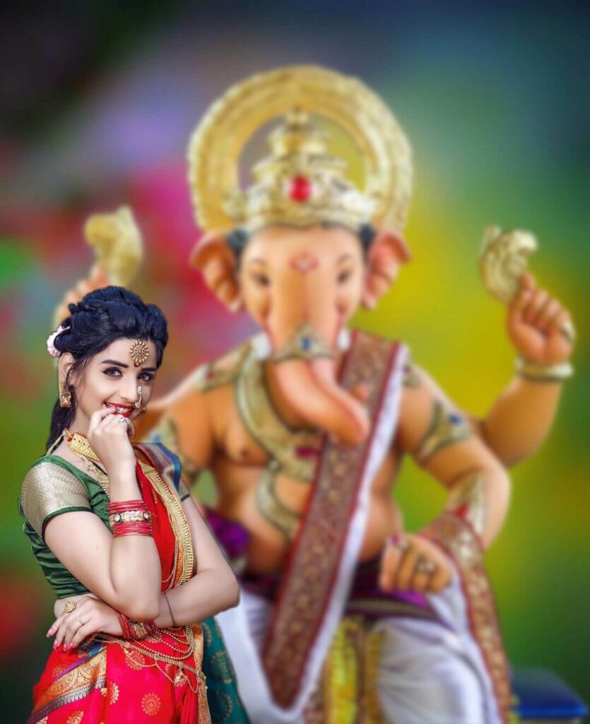 Cute Girl With Ganpati Ganesh PicsArt Photo Editing Background