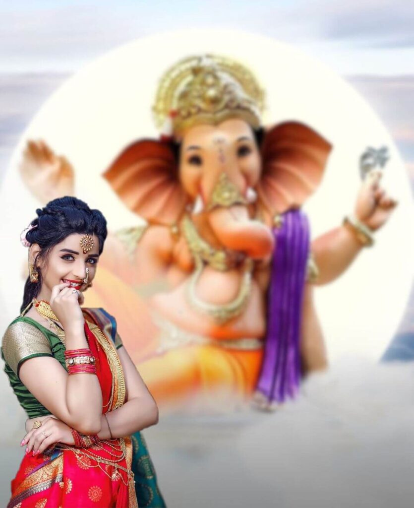 Ganesh Photo Editing Background With Saree Girl