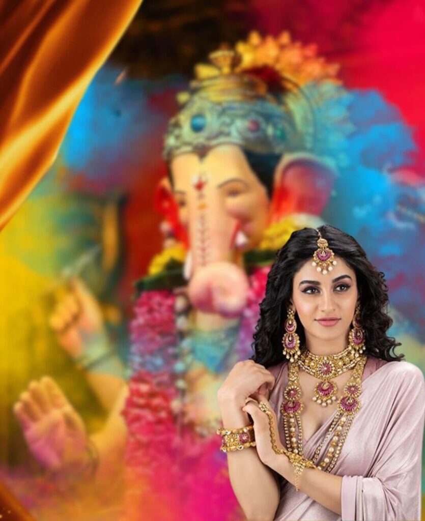 Girl With Ganpati Ganesh Photo Editing Background