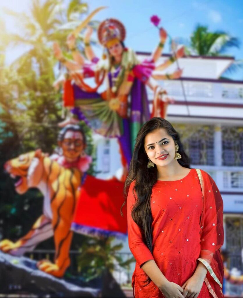 Maa Durga Background With Girl For CB PicsArt Editing