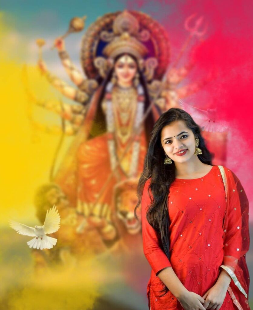 Maa Durga HD Background With Girl