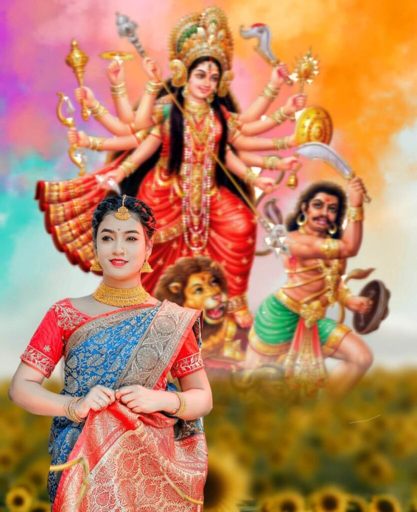 Maa Durga Puja Background with girl