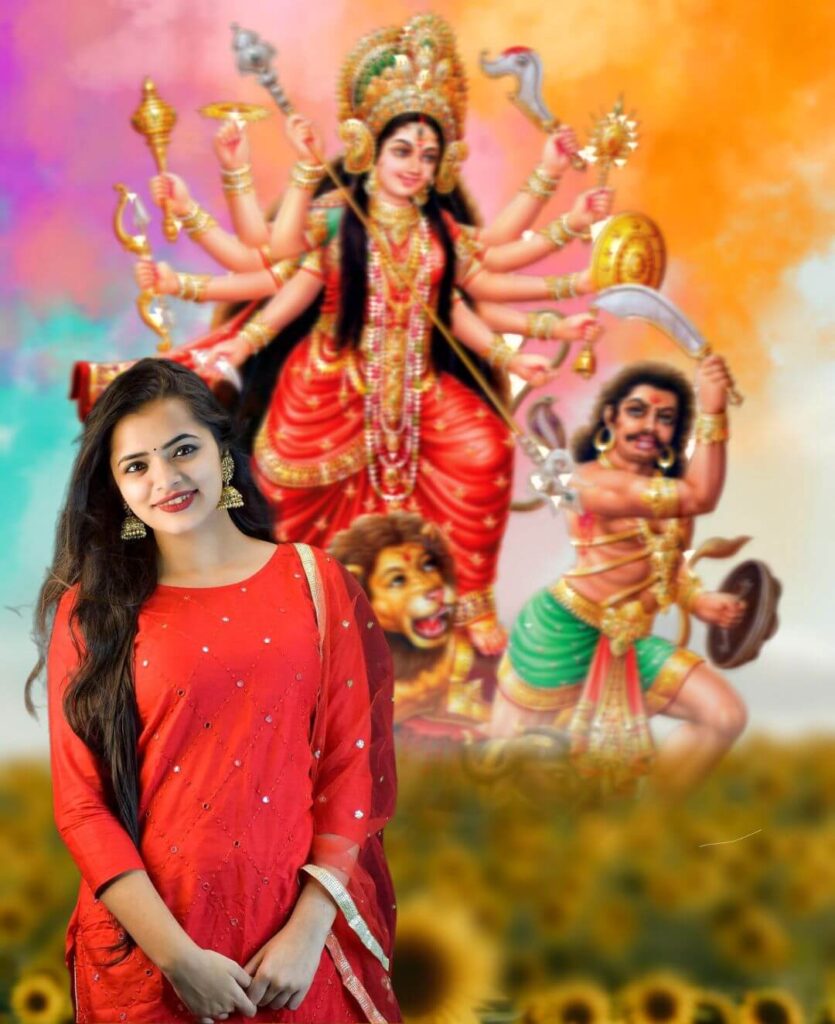 Navratri Background With Girl For Durga Puja