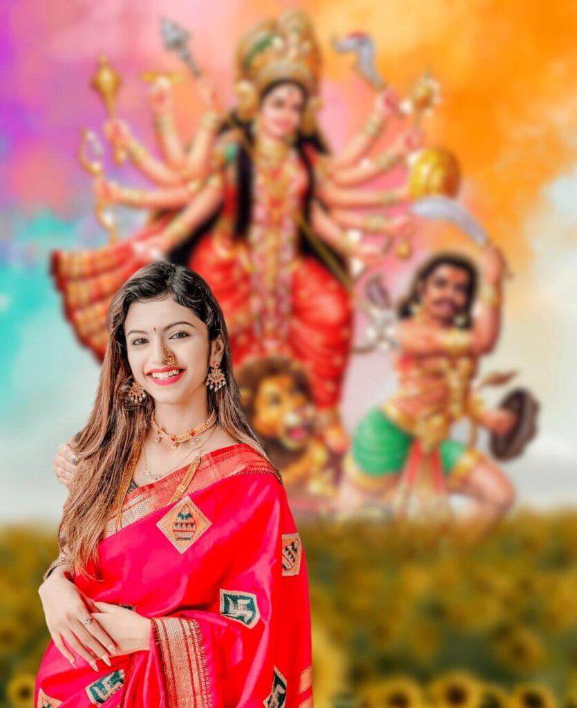 Navratri Background With Girl For Durga Puja Cb