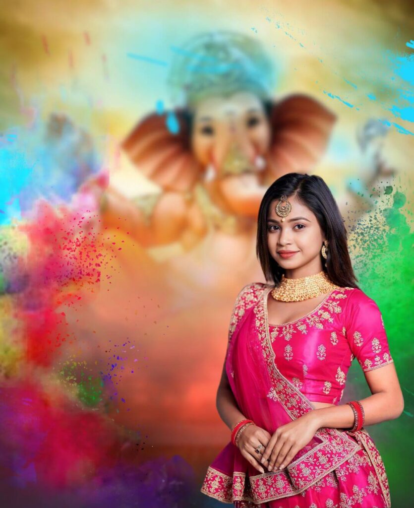 With Girl Ganesh Ji Photo Editing Background HD Images Download