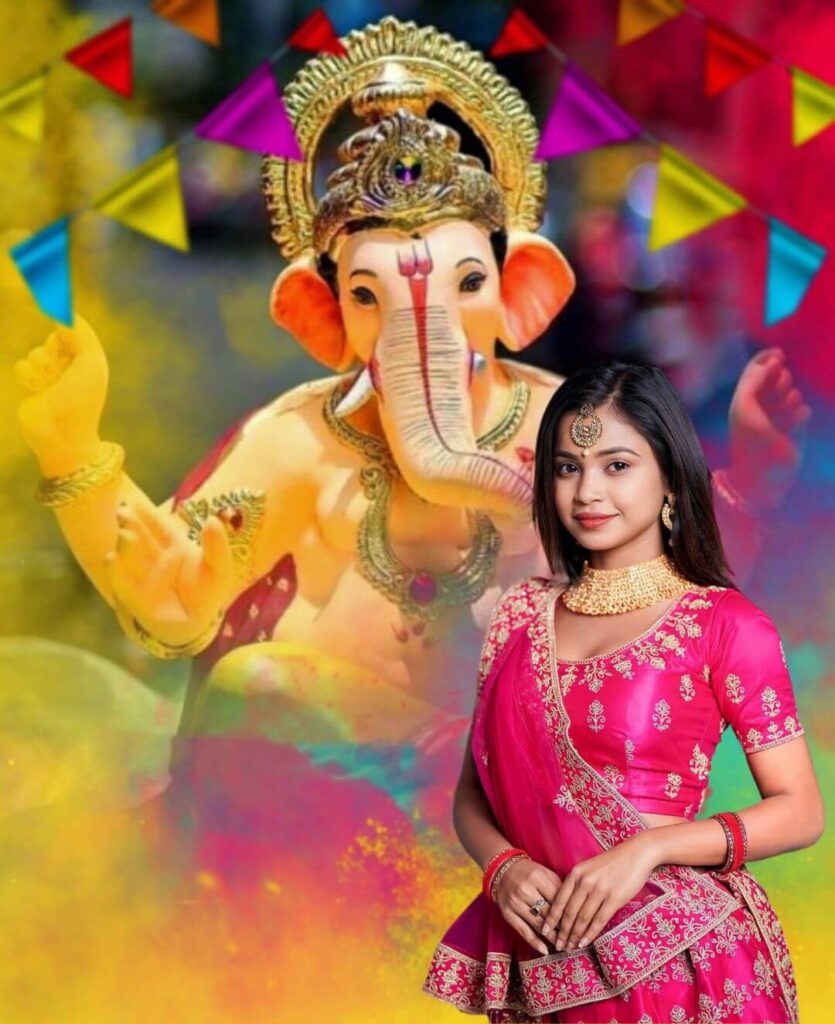 With Girl Lord Ganesh Ji Photo Editing Background