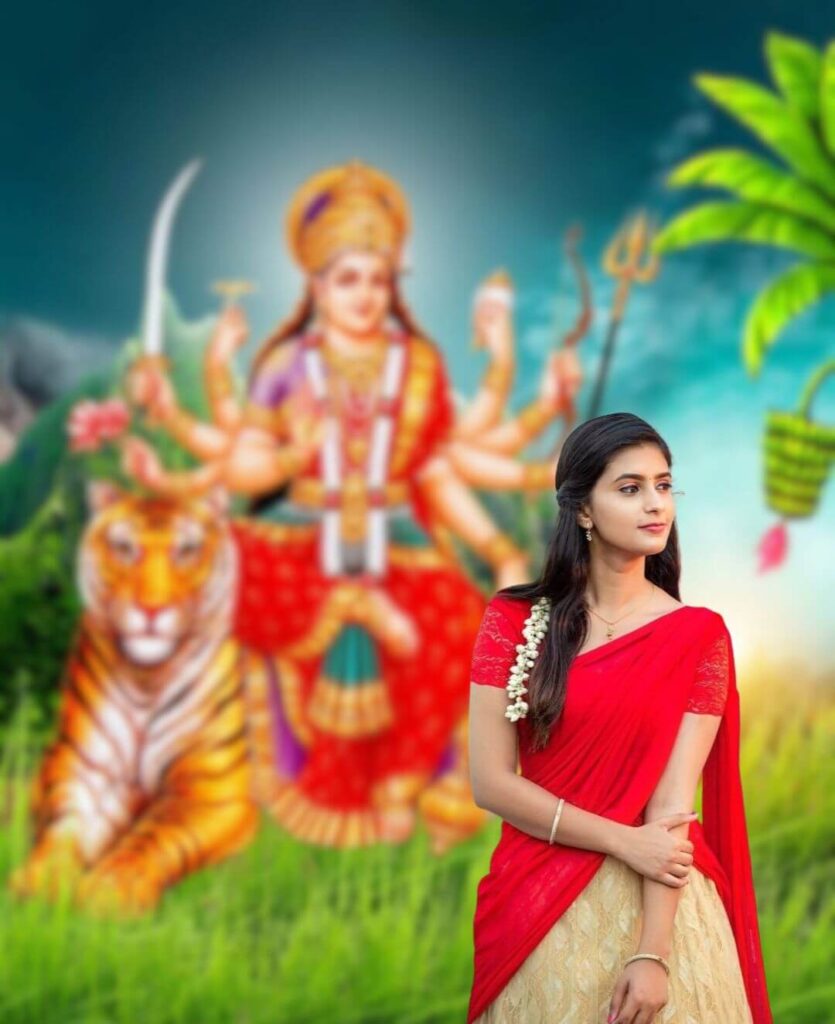 Happy Durga Puja Background with girl new