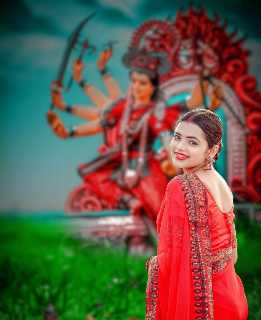 Maa Durga Puja Background For Cb PicsArt with girl