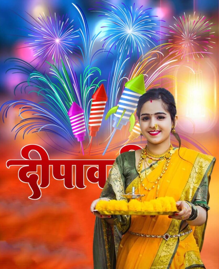 Beautiful Happy Deepawali Background with Girls