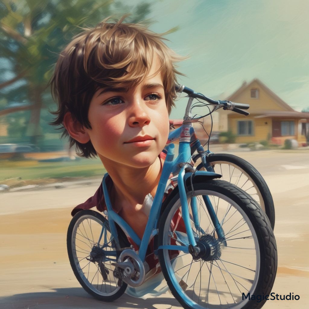 head cut boy with bike blur background