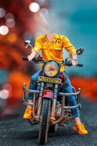 head cut boy with bullet bike blur background