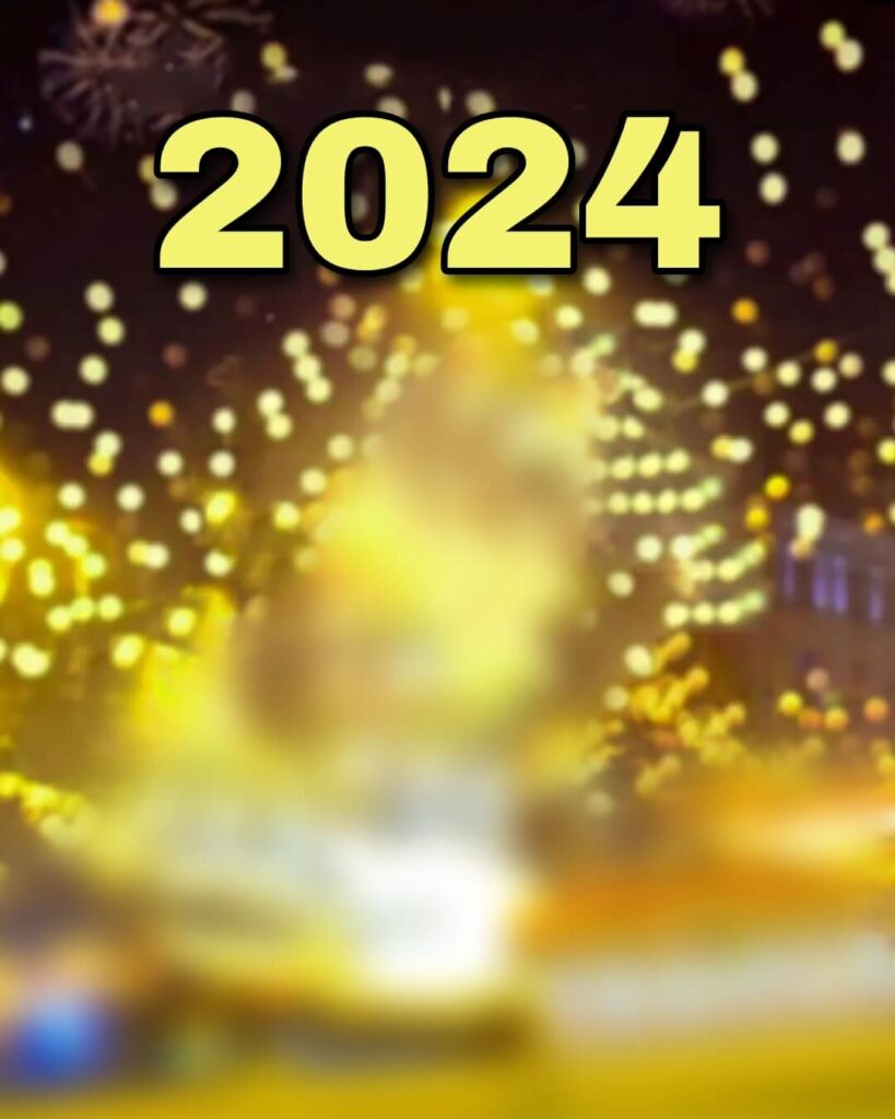 2024 happy new year yellow lights background hd