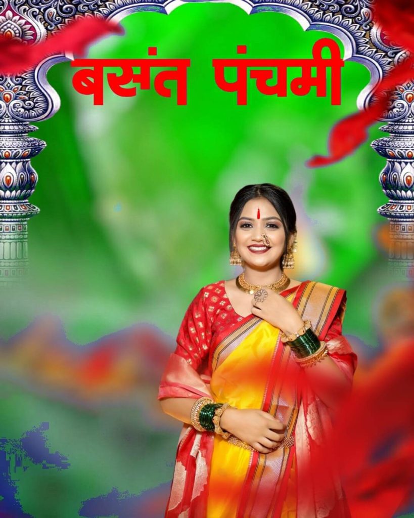 Basant Panchami Saraswati Puja CB Green Background Full HD Download with Beautiful Cute Girls