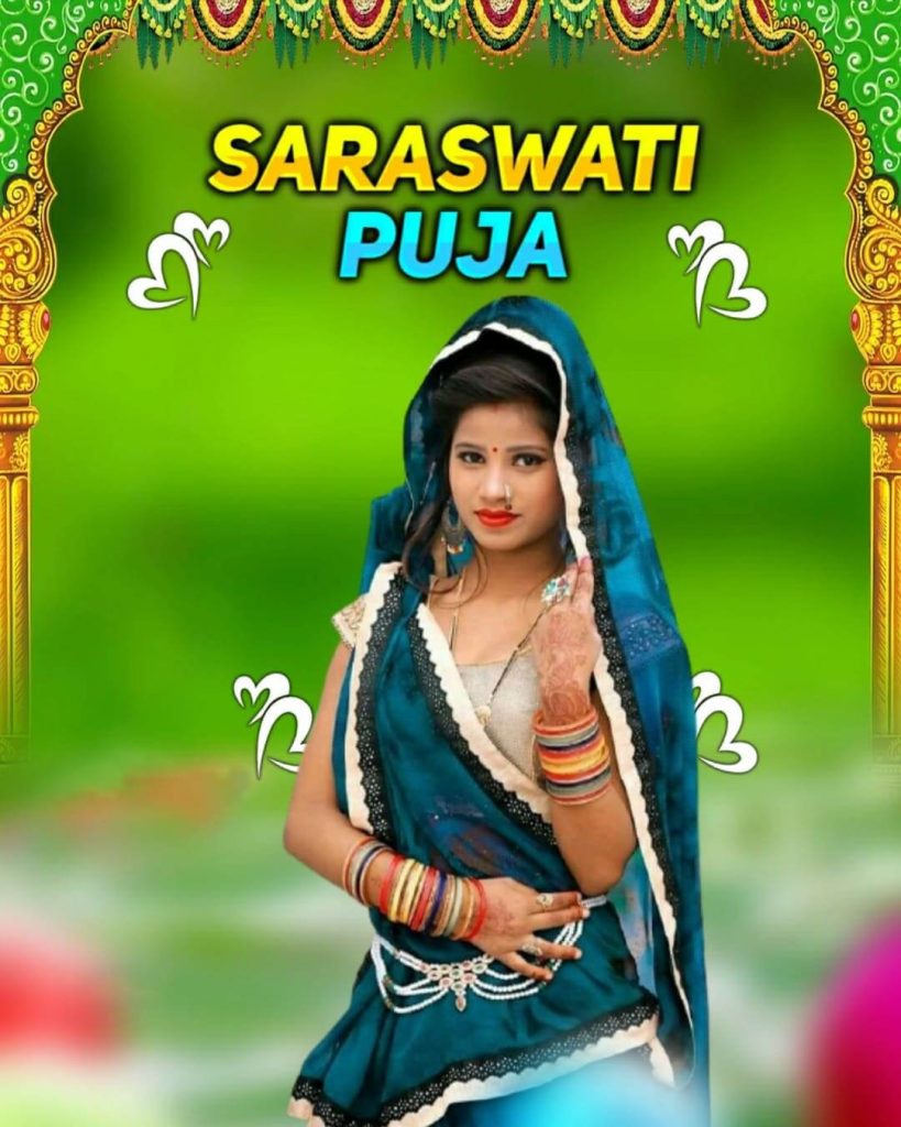 Download Cute Girls Maa Saraswati Puja Special Editing Background Full HD