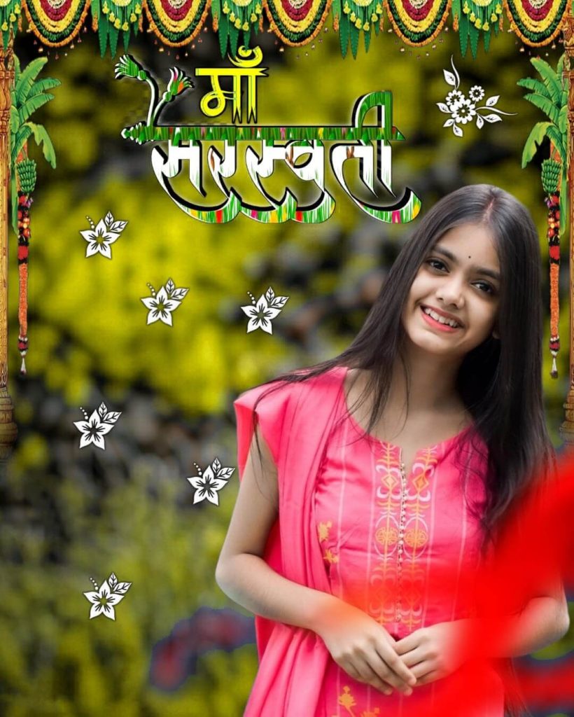 Saraswati Puja Editing Background Free Stock Photo with Girls