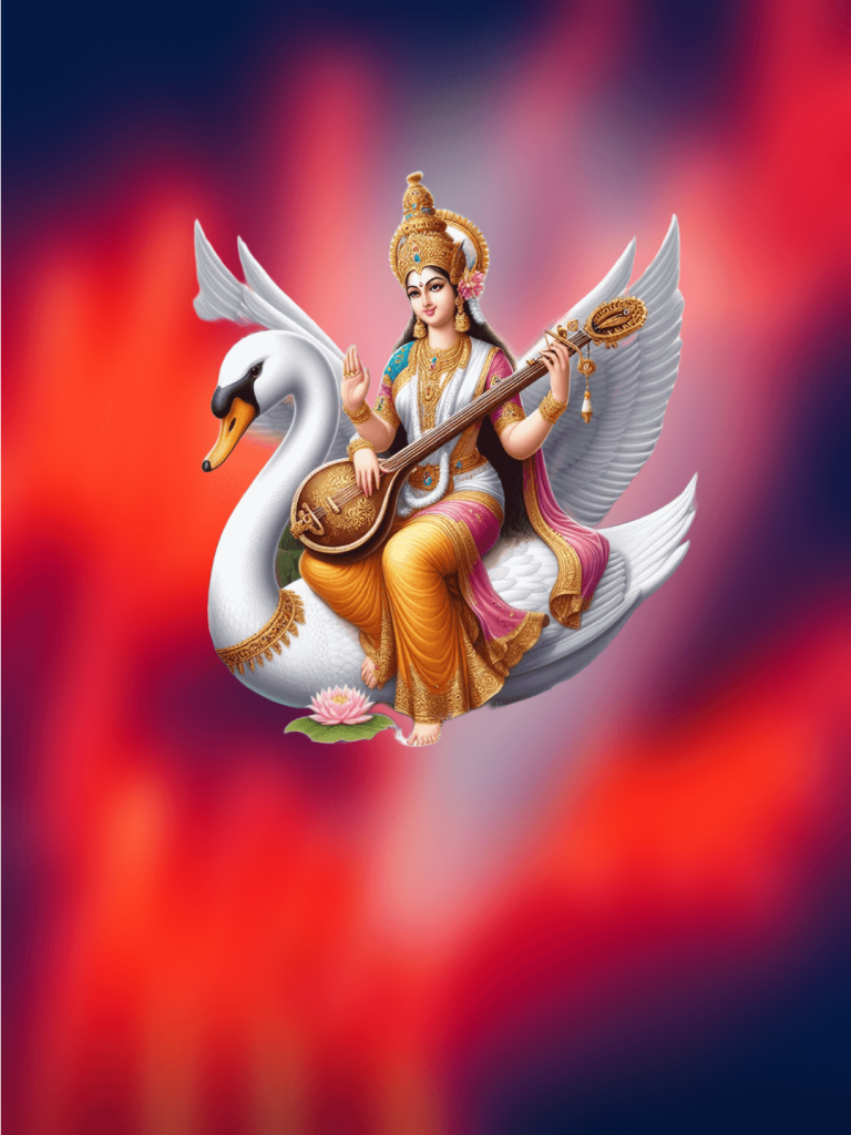 Sitting On Swans Saraswati Maa Background CB photo