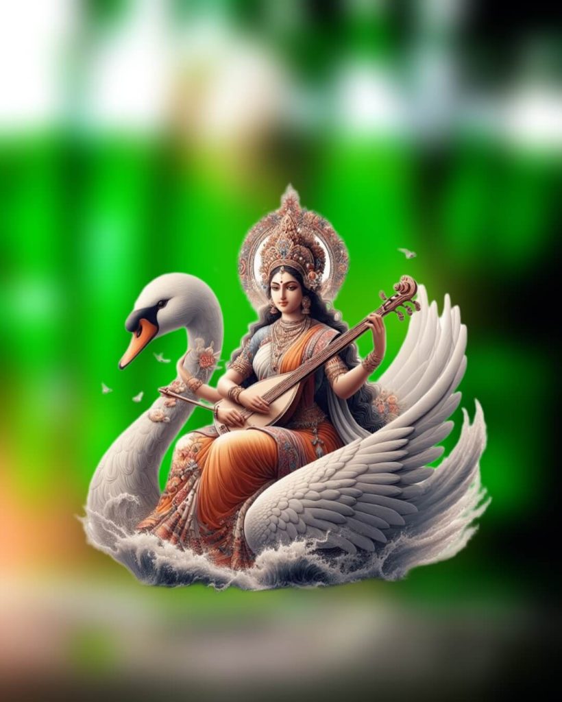 Sitting On Swans Saraswati Maa Background free