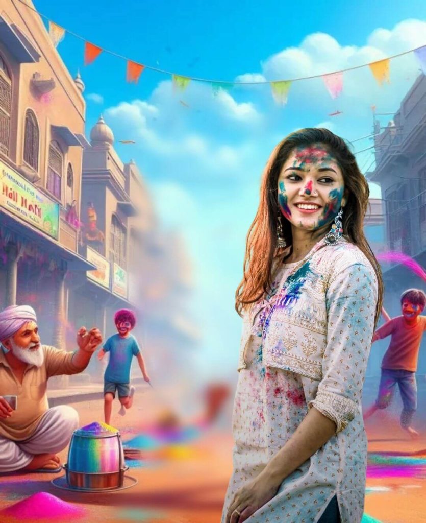 happy holi girl editing background