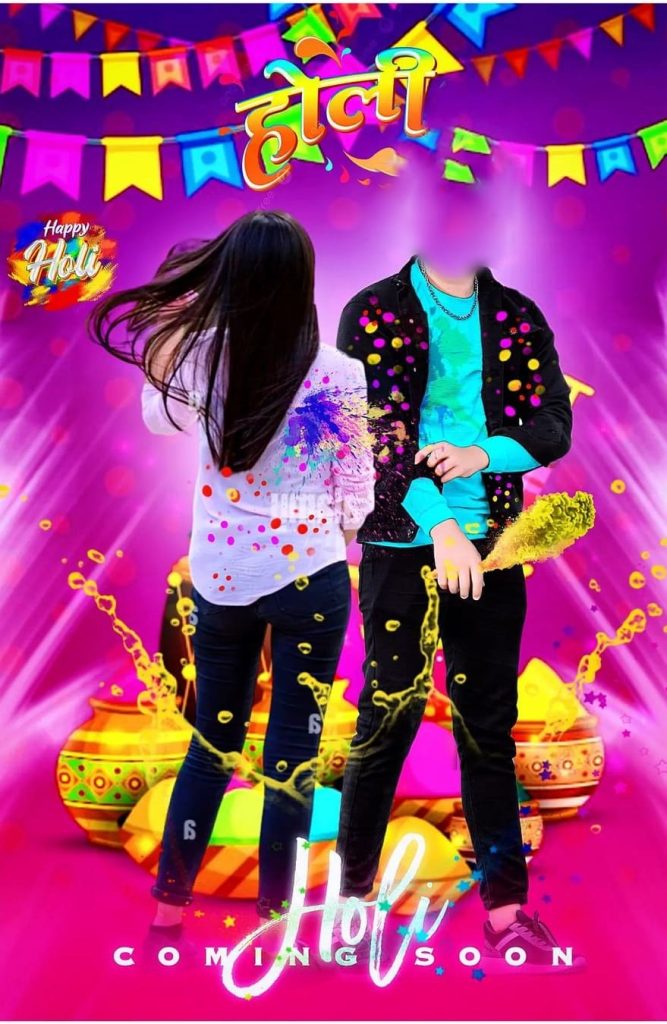 holi face cut boy with girl editing background