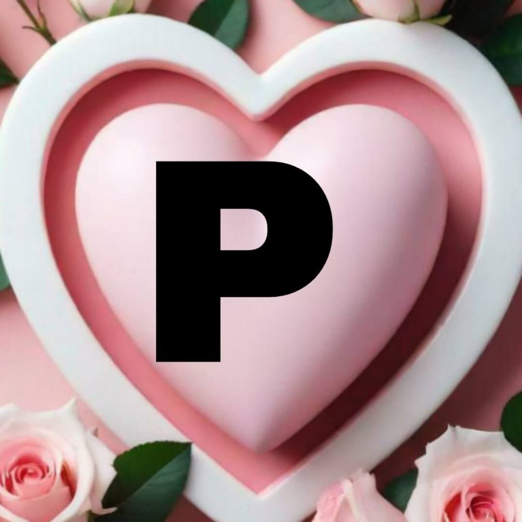 stylish p letter images in heart