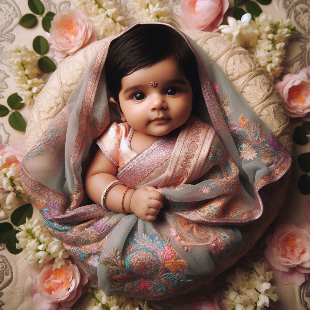 cute indian traditional girl baby images